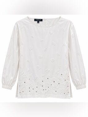 Lafayette 148 New York Women’s S White Eyelet Embroidered Cotton Stretch Blouse